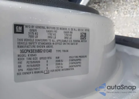 2011 Chevrolet Silverado 1500 Lt из США, поврежденный, VIN 3GCPKSE39BG101348